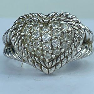 JR7178 J Ripka Sterling 925 Clear Quartz Heart rope split shank ring 9.1g s7